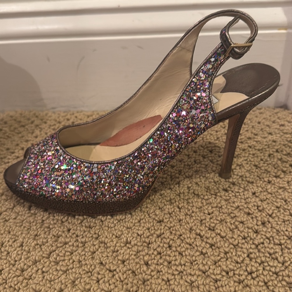 Jimmy Choo Sparkling Multicolor Peep Toe Heels